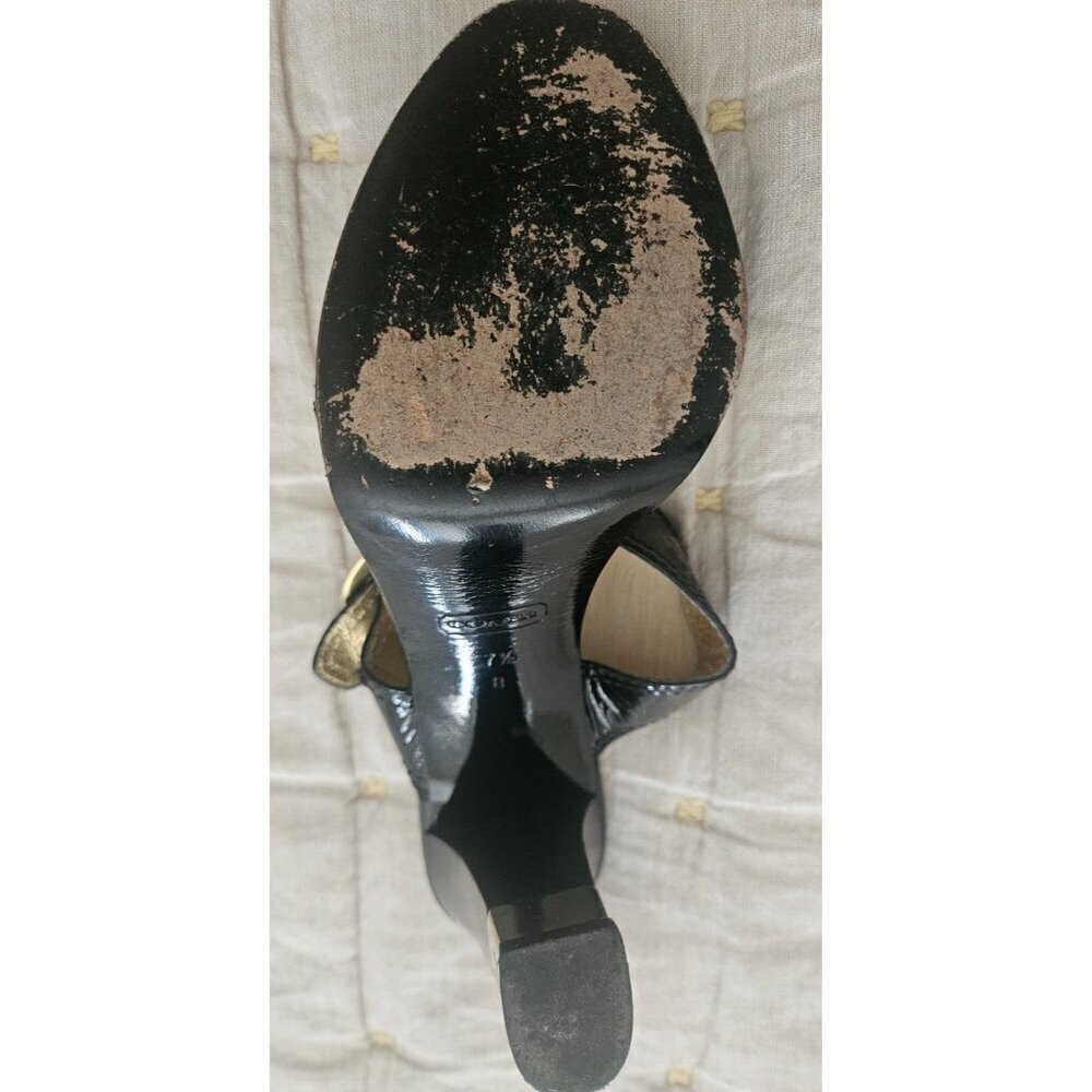 Coach Giada Black Patent Leather Slip On Sandals Size 7.5M - Picture 8 of 8